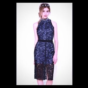 Nasty Gal Black lace, baby blue, pearl neck dress